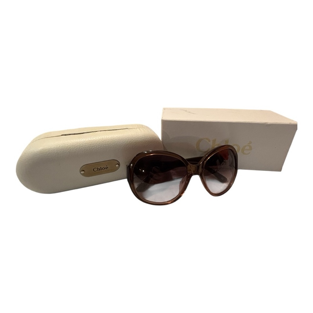Chloe Brown Two-Tone Aviator Oversized Sunglasses with Case